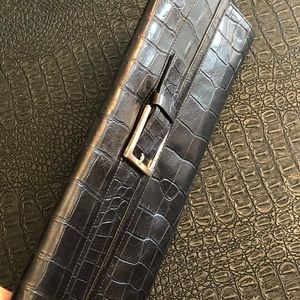 Armani Bag Black Crocodile Clutch Look with Silver Buckle